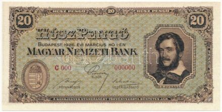 1926. 20P 'C 000 000000' sorszámmal, modern másolat 'COPY' jelzéssel T:I