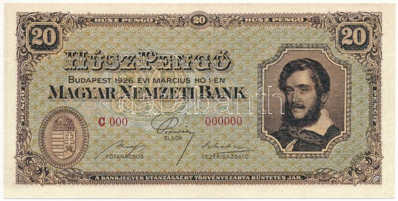 1926. 20P 'C 000 000000' sorszámmal, modern másolat 'COPY' jelzéssel T:I