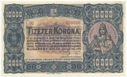 1923. 10.000K 'C00 000000' modern másolat 'COPY' jelzéssel T:I