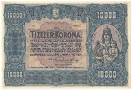 1920. 10.000K 'C00 000000' modern másolat 'COPY' jelzéssel T:I
