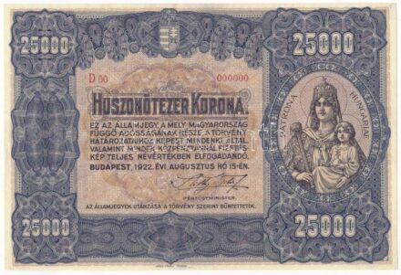 1920. 25.000K 'D00 000000' modern másolat 'COPY' jelzéssel T:I
