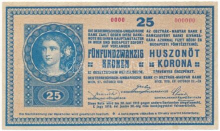 1918. 25K '0000 000000' modern másolat 'COPY' jelzéssel T:I