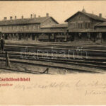1905 Celldömölk, vasútállomás, gőzmozdony, vonat. Radó J.