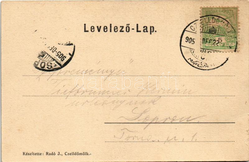 1905 Celldömölk, vasútállomás, gőzmozdony, vonat. Radó J. - Image 2