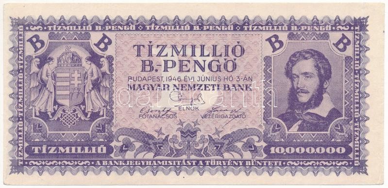 1946. 10.000.000BP vágáshiba miatt erősen eltolódott elő- és hátlapi nyomat T:I- Adamo P38