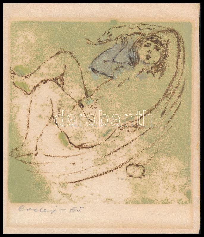 Erdei Sándor (1917-2002): Fagylaltárus a Balatonon (karikatúra), 1970 körül. Filctoll, papír, jelzett. Kartonra kasírozva. Kissé foltos. 8x15 cm - Image 2