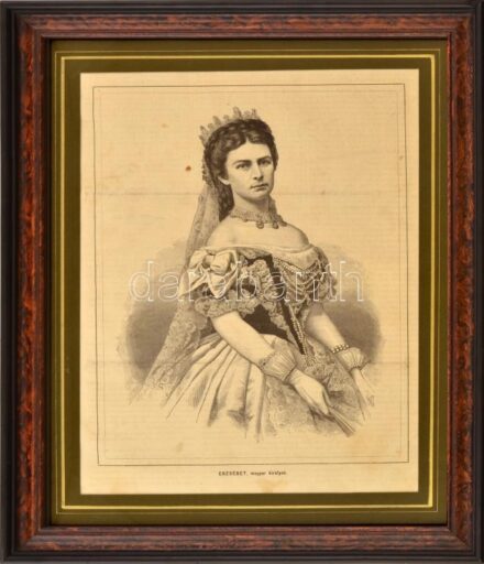 Erzsébet magyar királyné (Sisi). Rotációs fametszet, papír, jelzett a metszeten. Üvegezett fa keretben, néhány kis folttal, 31x23 cm
