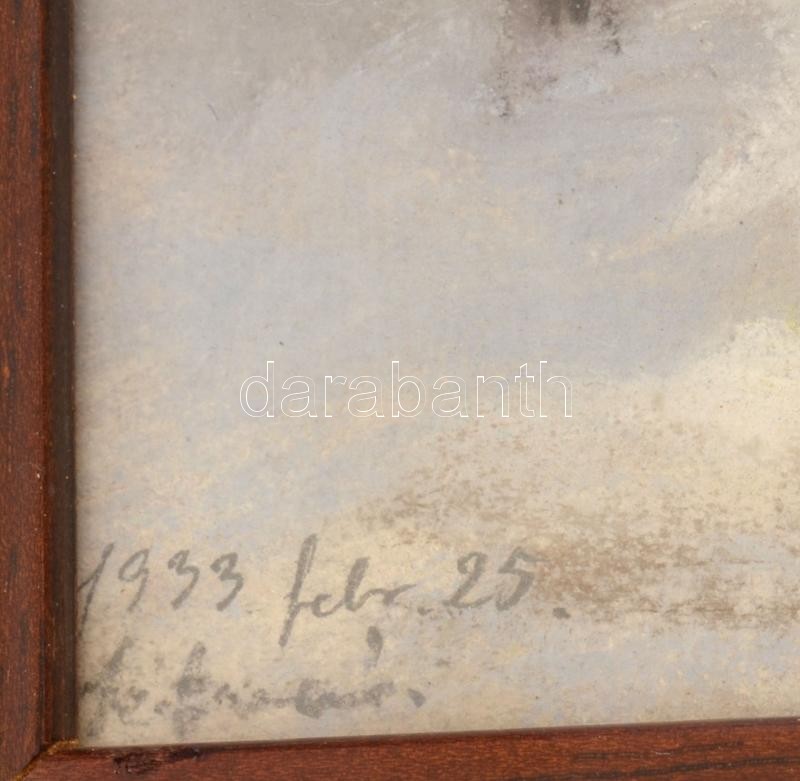 Bertalan Rózsa (1900-1987): Téli táj, 1933. Pasztell, papír, jelzett, üvegezett fa keretben, 29x21 cm - Image 2