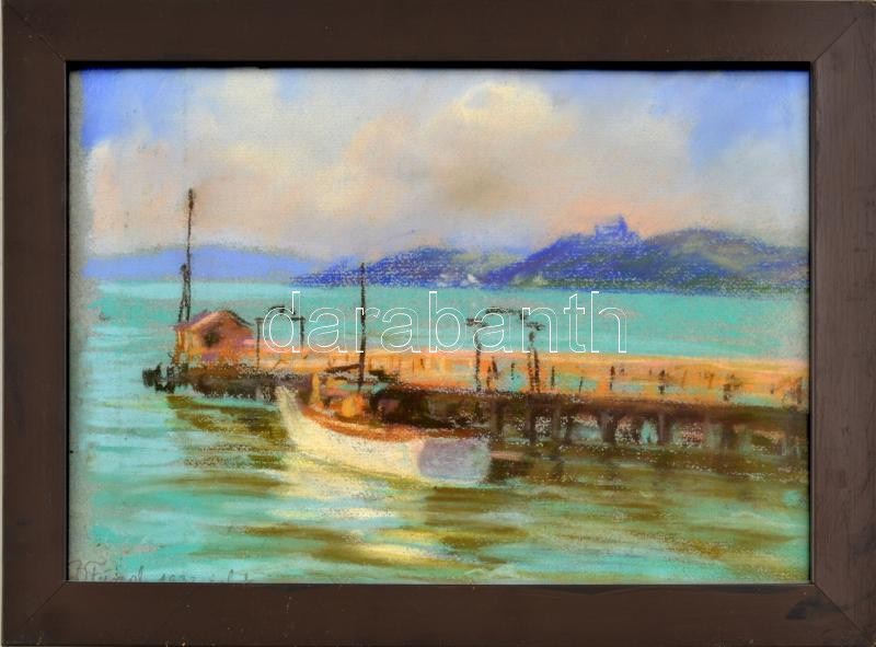 Bertalan Rózsa (1900-1987): Balatonfüred, kikötő, 1933. Pasztell, papír, jelzett, üvegezett fa keretben, 20x29 cm