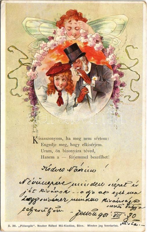 1901 'Pillangók' S. 36. Neuber Ráfael Mű-Kiadása, Bécs / Butterfly lady art postcard. Art Nouveau, floral s: R. Kratki (EK)