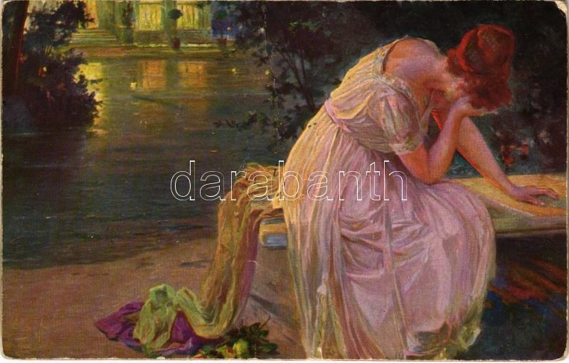 1916 Loin du bal / Lady art postcard. Raphael Tuck & Sons 'Connoisseur' Serie No. 1265. s: Franz Guillery (fa)