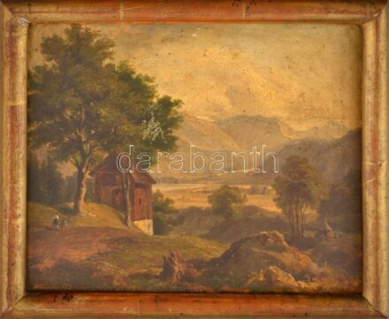 Hermine 853 jelzéssel: Klasszikus alpesi táj. Olaj, fa. Keretben, 22x18 cm