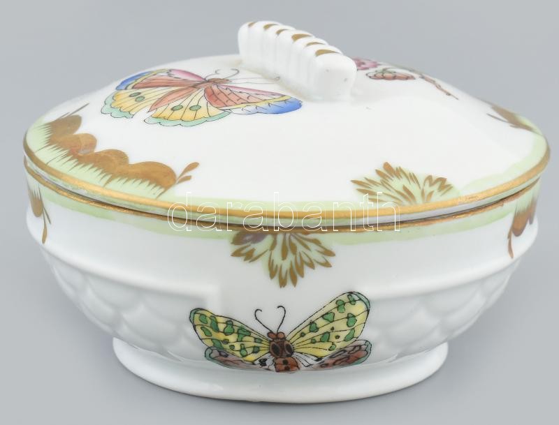 Hamis herendi jelzéssel, porcelán bonbonier, kopott, d: 10 cm - Image 2