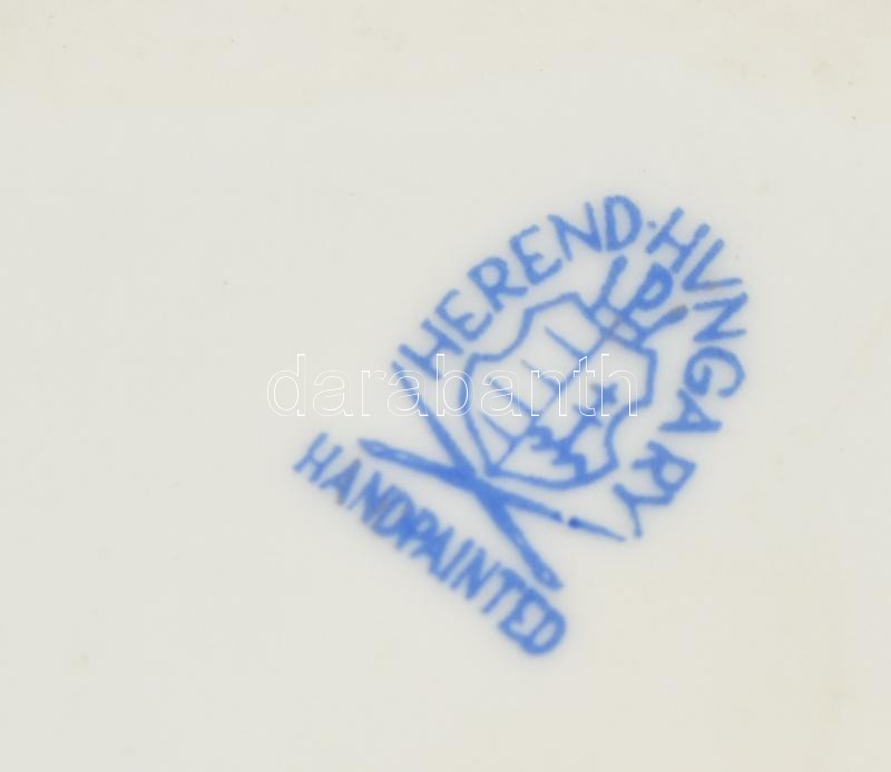 Hamis herendi jelzéssel, porcelán bonbonier, kopott, d: 10 cm - Image 3