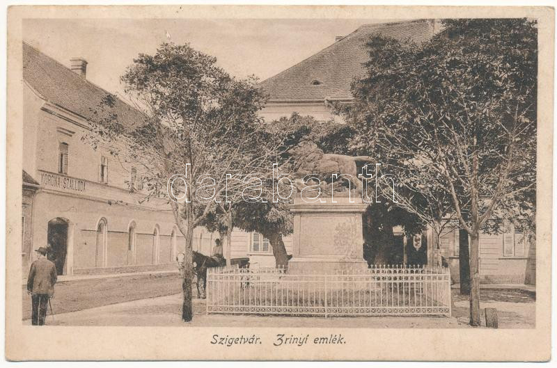1929 Szigetvár, Zrínyi emlék, Korona szálloda, gyógyszertár