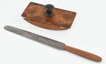 Antik fa tapper + nagyméretű levélbontó, fém és fa, jelzett, h: 31,5 cm
