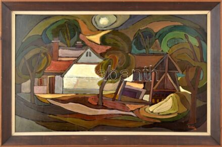 Szenténé Kálvai Mária (1939-): Táj (Hódmezővásárhely). Olaj, farost, jelezve jobbra lent. Fakeretben, 44,5×71,5 cm.