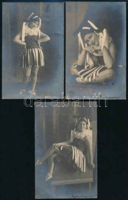 cca 1920 Lány bohócjelmezben, 3 db fotólap, 9×13 cm