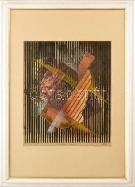 Mráz János (1950-): Metamorfózis I. Monotípia, kollázs, papír. Jelezve jobbra lent. Dekoratív üvegezett fakeretben. 43,5×38 cm