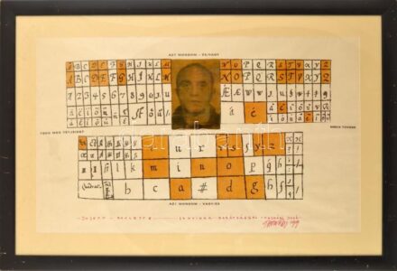 Tasnádi József (1960-): Joseph Roulette, 1999. Nyomat, papír. Jelezve jobbra lent. Autográf ajándékozási sorokkal. Üvegezett, kissé sérült fakeretben. 50×82 cm