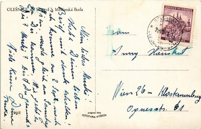 1941 Olesnice na Morave, Skola obecna a Mestanska / school - Image 2