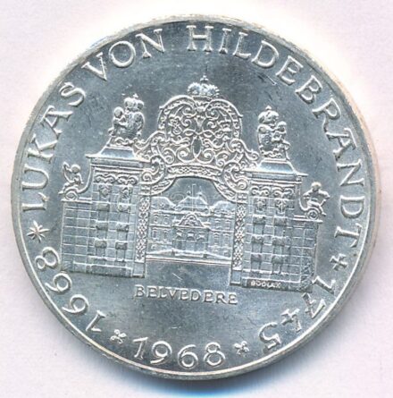 Ausztria 1968. 25Sch Ag '300 éve született von Hildebrandt' T:2 Austria 1968. 25 Schilling Ag '300th Anniversary of the Birth of von Hildebrandt' C:XF Krause KM#2903