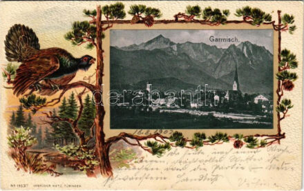 1902 Garmisch. Gebrüder Metz No. 19537. Embossed Art Nouveau, litho