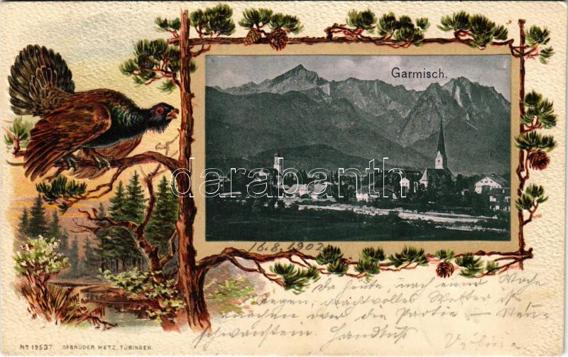 1902 Garmisch. Gebrüder Metz No. 19537. Embossed Art Nouveau, litho