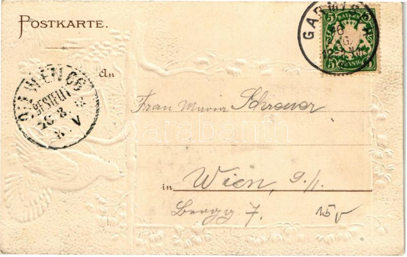 1902 Garmisch. Gebrüder Metz No. 19537. Embossed Art Nouveau, litho - Image 2