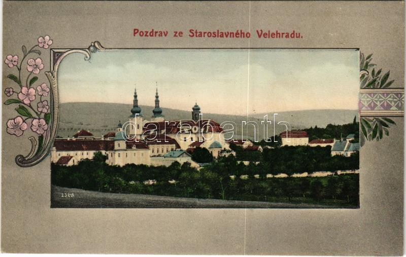 Velehrad, Pozdrav ze Staroslavného Velehradu. Art Nouveau, floral, J.N. Derka