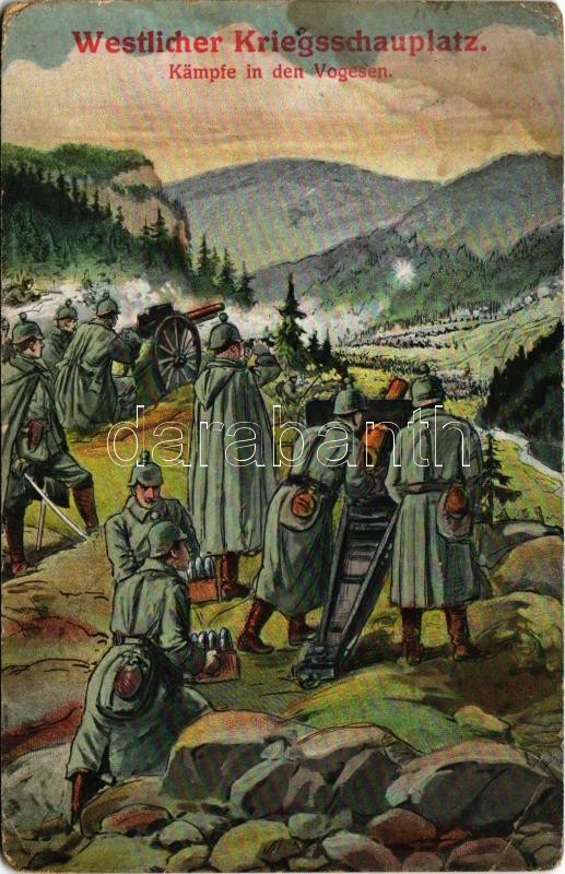 1916 Westlicher Kriegsschauplatz. Kämpfe in den Vogesen / WWI German military art postcard L&P 1847. (ázott / wet damage)