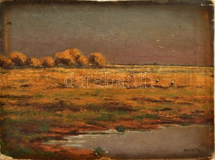 Récei Gy. jelzéssel, XX. sz. eleje: Gólyák. Olaj, fa, kissé sérült. 15,5x20,5 cm