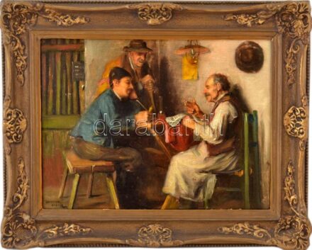 Horváth G. Andor (1876-1966): Társaság. Olaj, fa, jelezve balra lent. Dekoratív fakeretben, 33×44 cm