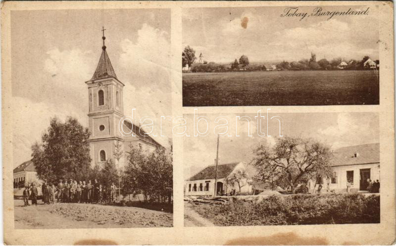 Tobaj (Németújvár, Güssing), Kirche, Geschäfte / templom, üzletek / church, shops (fl)