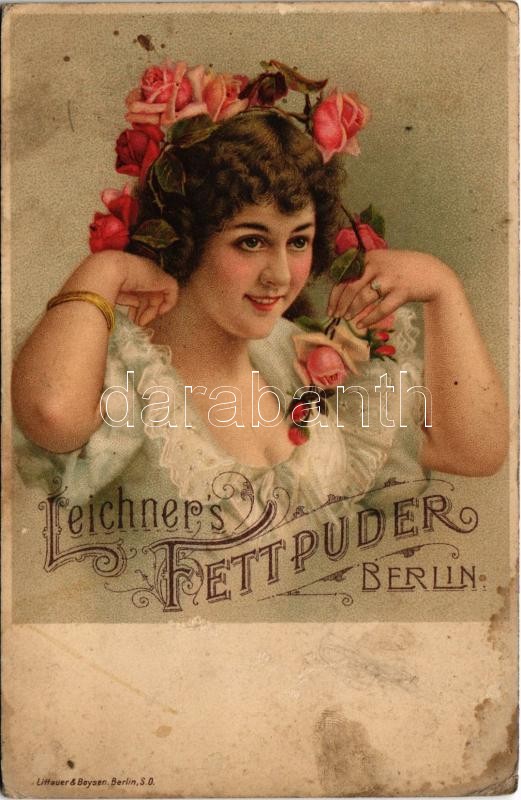 Leichner's Fettpuder Berlin / German powder advertisement. Littauer & Boysen litho (felületi sérülés / surface damage)