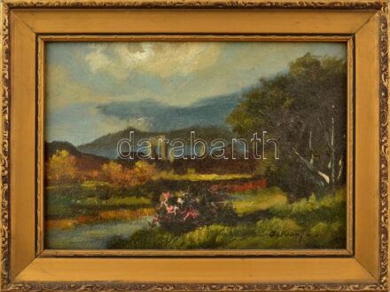 Istvánffy Gyula (1857-1943): Romantikus táj. Olaj, karton, jelezve jobbra lent. Dekoratív fakeretben, 17×24 cm