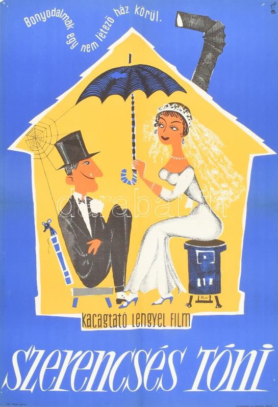 cca 1960 3 db filmplakát: 5 perc a paradicsomban, Szerencsés Tóni, Az ismeretlen férfi. Hajtva, 57x39 cm - Image 2