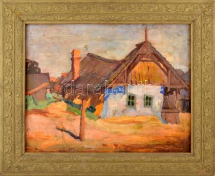 Kádár Géza jelzéssel: Napfényes utca. Olaj, vászon. Dekoratív, kissé sérült fakeretben. 54×65 cm
