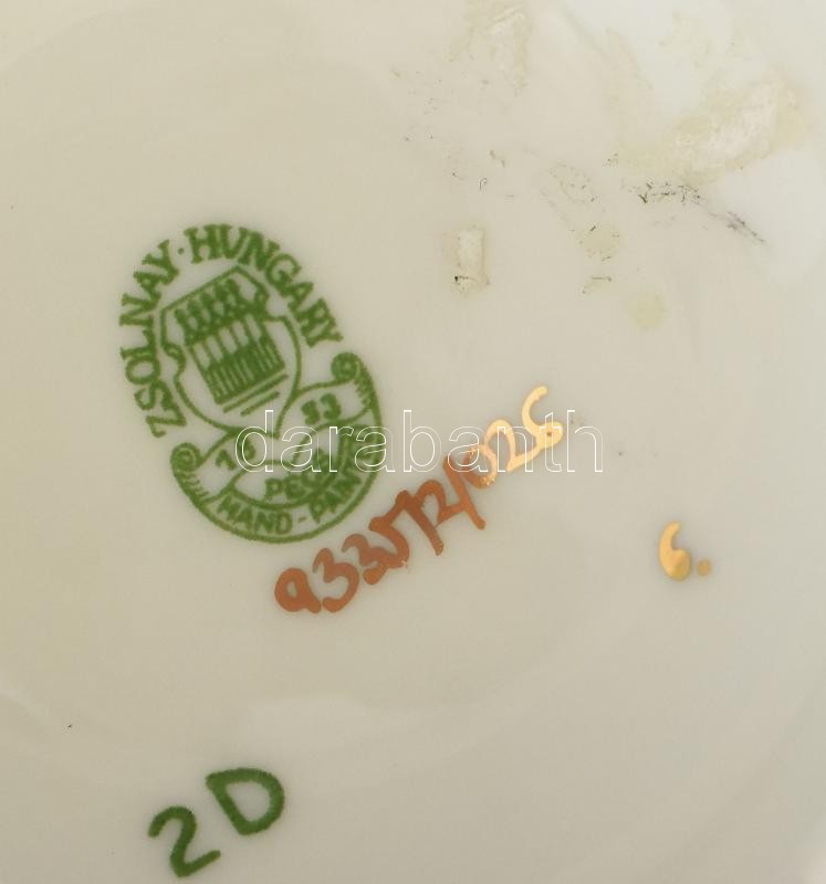 Zsolnay porcelán pillangómintás váza, kézzel festett, jelzett, hibátlan, m: 18 cm - Image 3