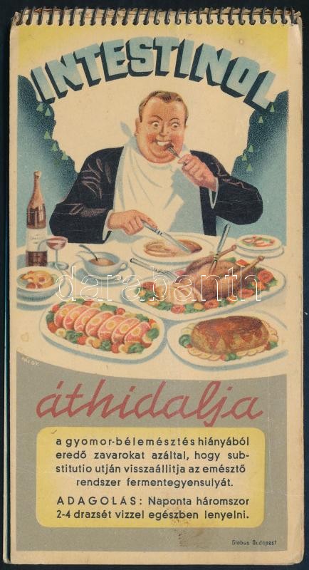 cca 1940 Intestinol gyógyszer reklámos jegyzettömb, számolócédula tömb