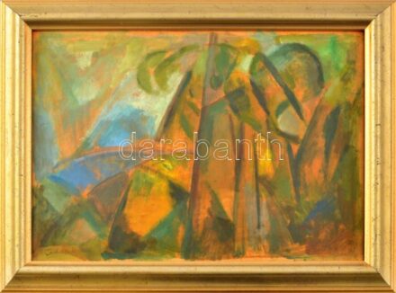 Szobotka I jelzéssel: Színes táj. Olaj, karton. Dekoratív, üvegezett fakeretben. 28×38,5 cm