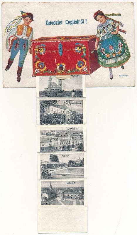 1942 Cegléd, magyar népviseletes leporellolap 10 képpel s: Bernáth (szakadás / tear) - Image 2