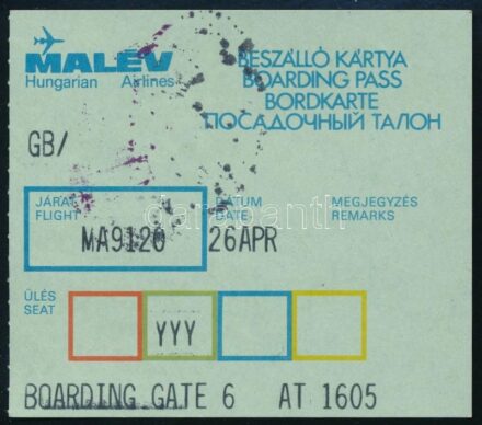 cca 1970-1980 MALÉV beszállókártya