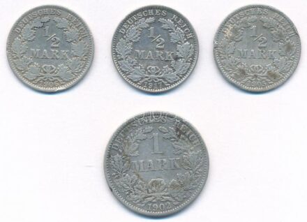 Német Birodalom 1902A 1M Ag + 1905-1917. 1/2M Ag (3xklf) T:2- ph. German Empire 1902A 1 Mark Ag + 1905-1917. 1/2 Mark Ag (3xdiff) C:VF edge error