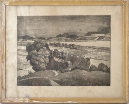 Nyári Lóránt (1928-1982): B. Szépkilátó. Rézkarc, papír, jelzett, foltos, hullámos, üvegezett fakeretben, 29x39 cm