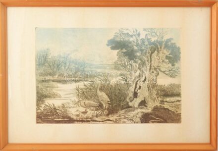 Tuka László (1924-2007): Vízpart. Színes rézkarc, papír, jelzett, számozott (81/100). Üvegezett fakeretben, 27,5×41,5 cm