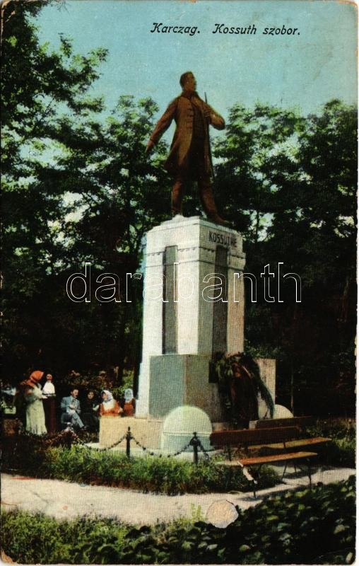 1916 Karcag, Kossuth Lajos szobor. Klein és Rátkay kiadása (szakadás / tear)