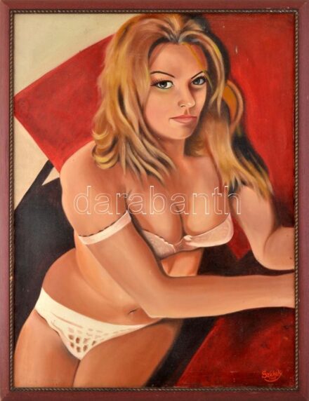 Székely jelzéssel: Szőke szépség, 1985. Olaj, vászon. 80x60 cm. Dekoratív, kissé sérült fakeretben.