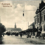 1914 Esztergom, Széchenyi tér, piaci árusok, lovas hintók