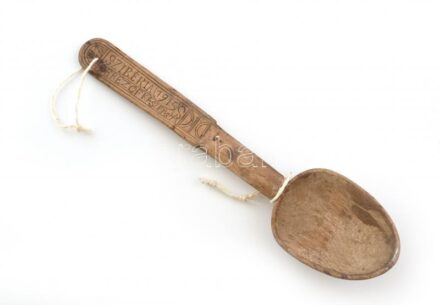 1915 Szibéria, háborús emlék kanál, faragott fa, h: 24 cm
